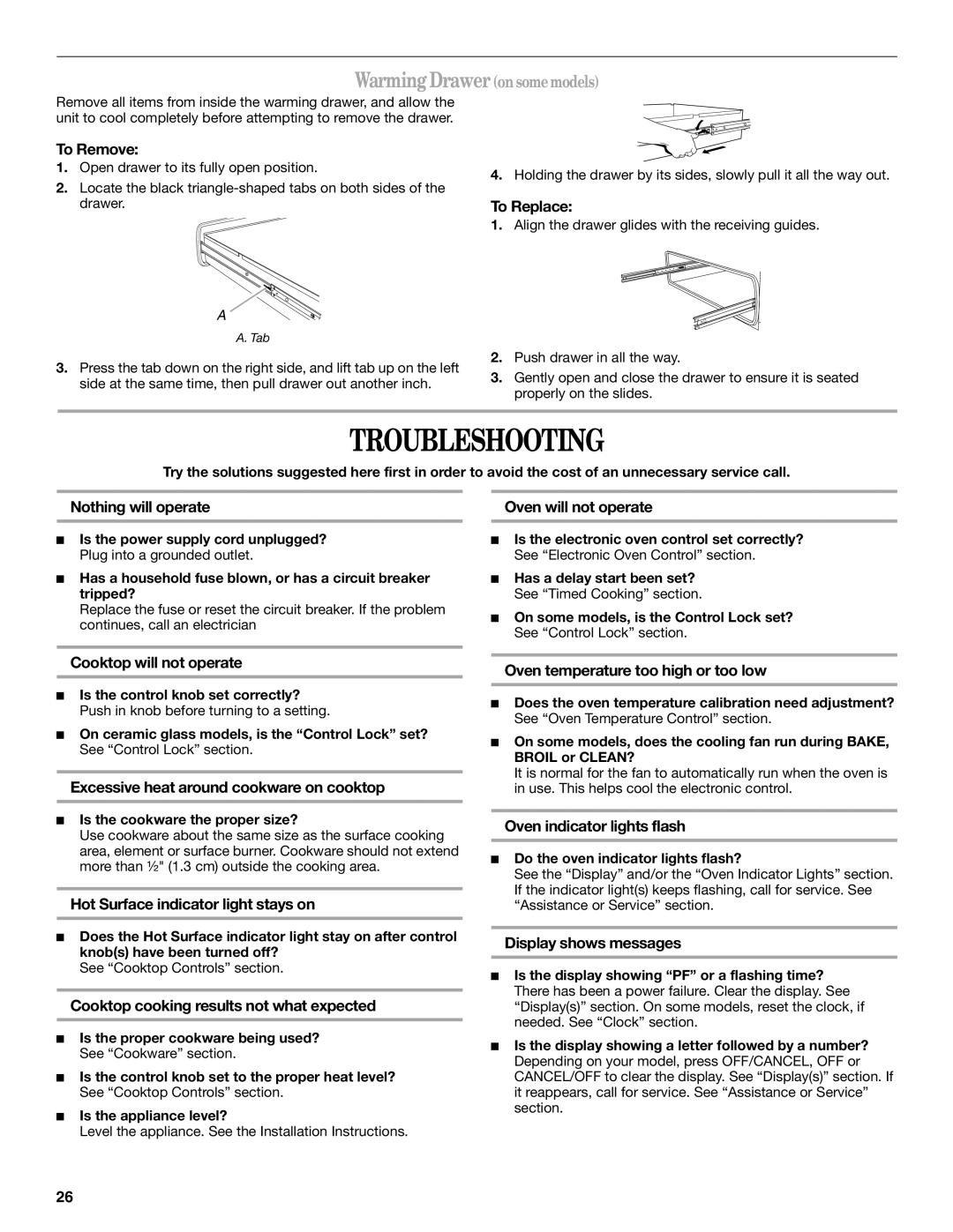 Whirlpool GERC4110PB2 manual Troubleshooting 