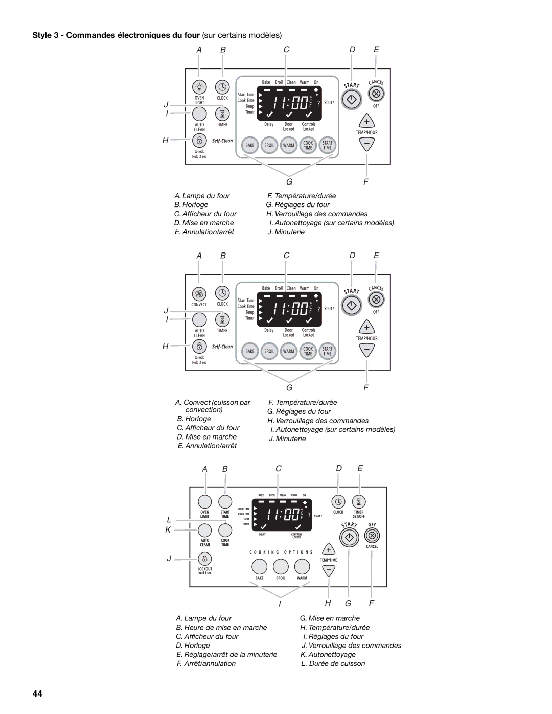 Whirlpool GERC4110SB0 manual Style 3 Commandes électroniques du four sur certains modèles 