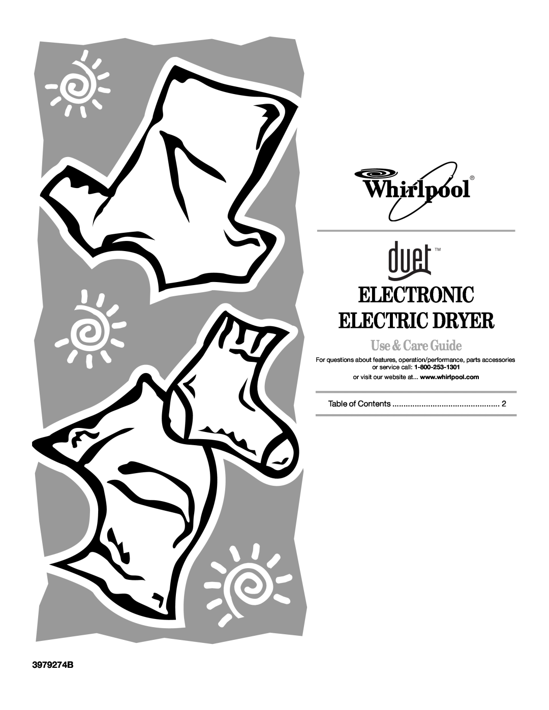 Whirlpool GEW9200LQ0 manual Electronic Electric Dryer, Use & Care Guide, 3979274B, or service call 