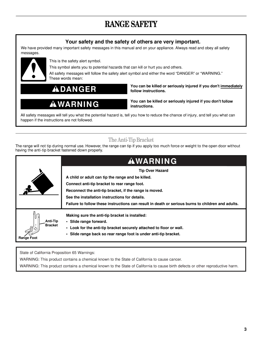 Whirlpool GGE390LX, GGE388LX manual Range Safety, TheAnti-TipBracket 