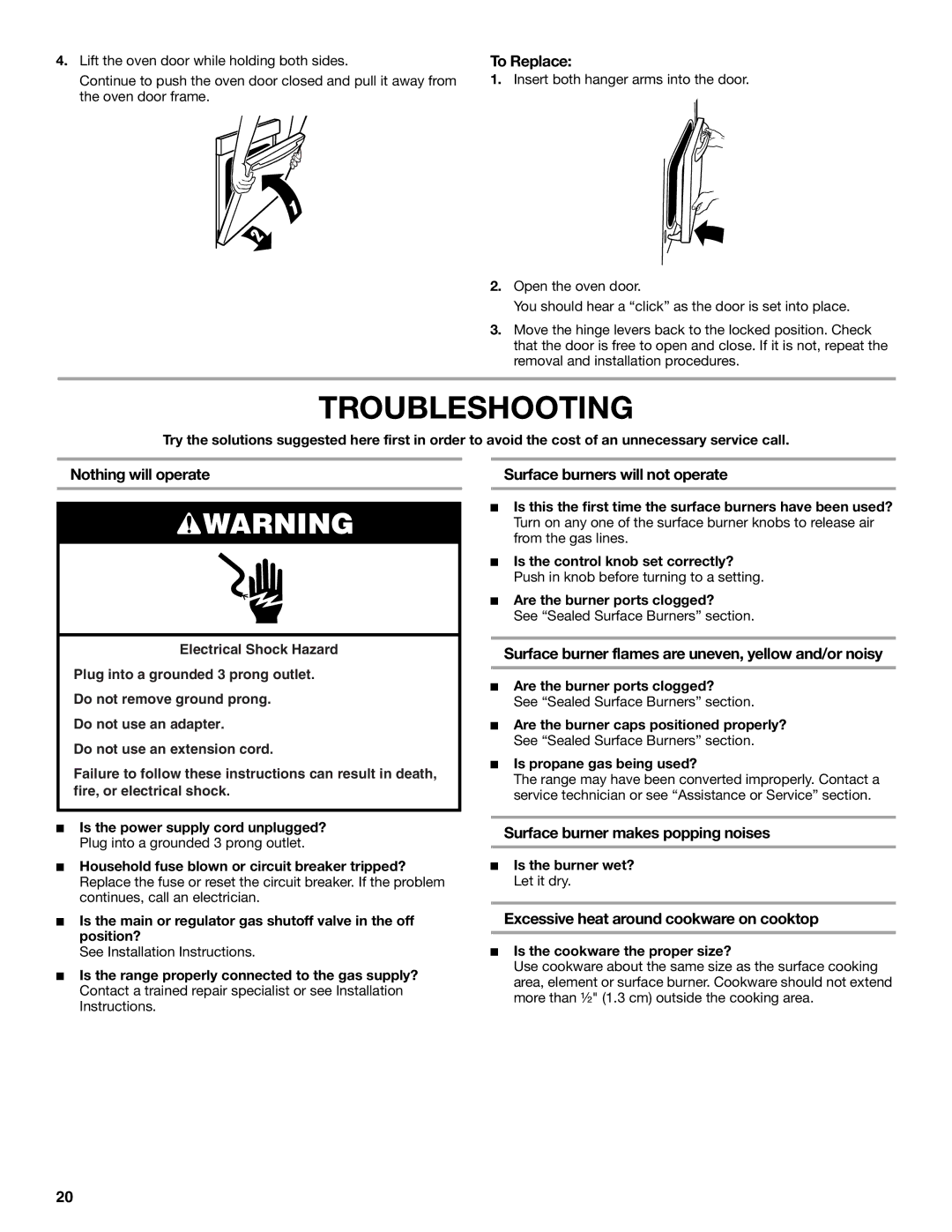 Whirlpool GGG390LX, GGG388LX manual Troubleshooting 