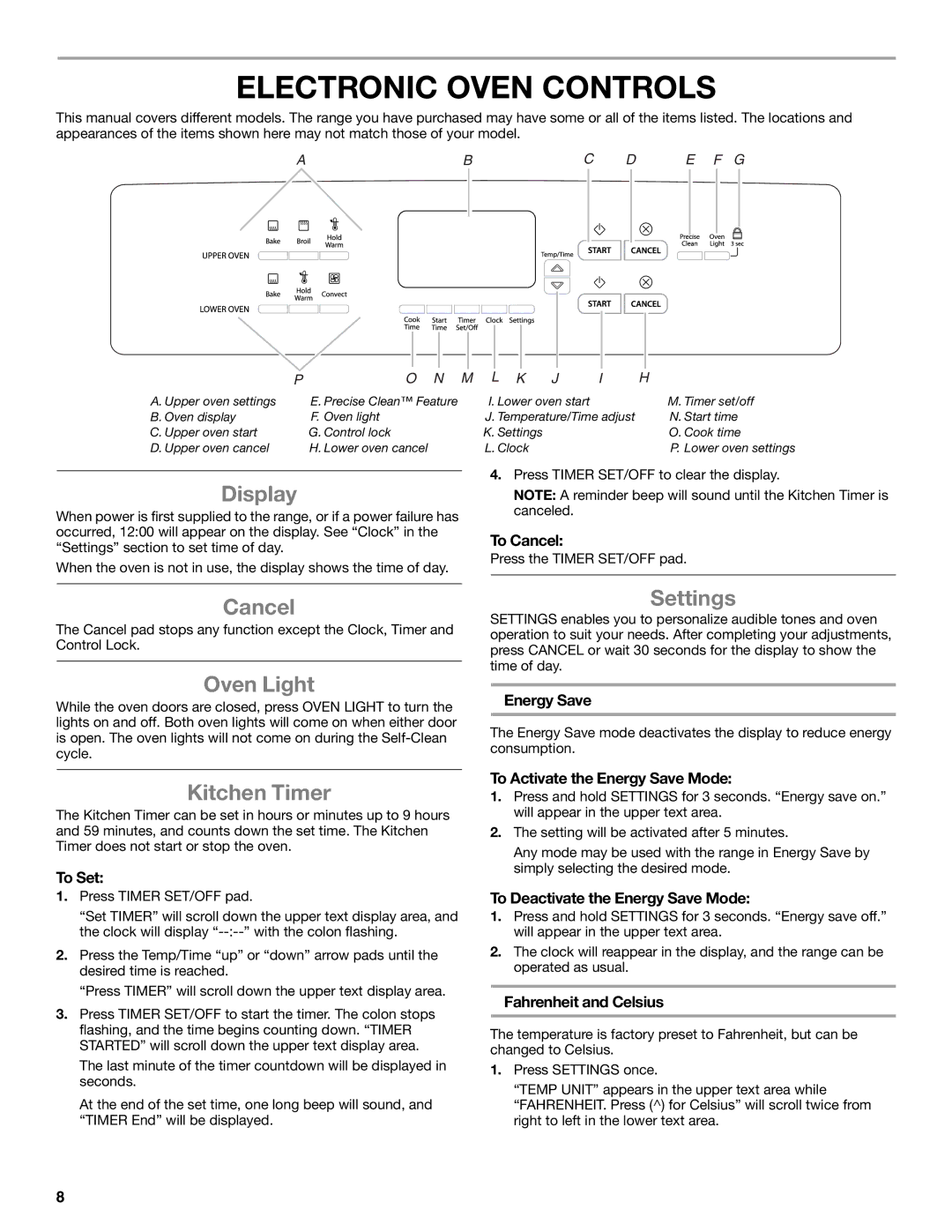 Whirlpool GGG390LX, GGG388LX manual Electronic Oven Controls 