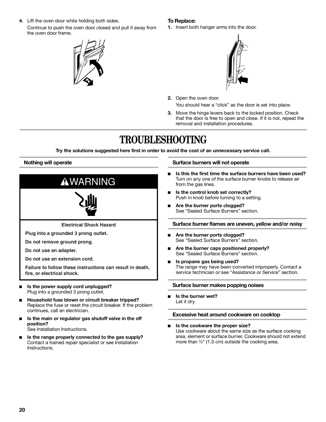 Whirlpool GGG390LX, GGG388LX manual Troubleshooting 