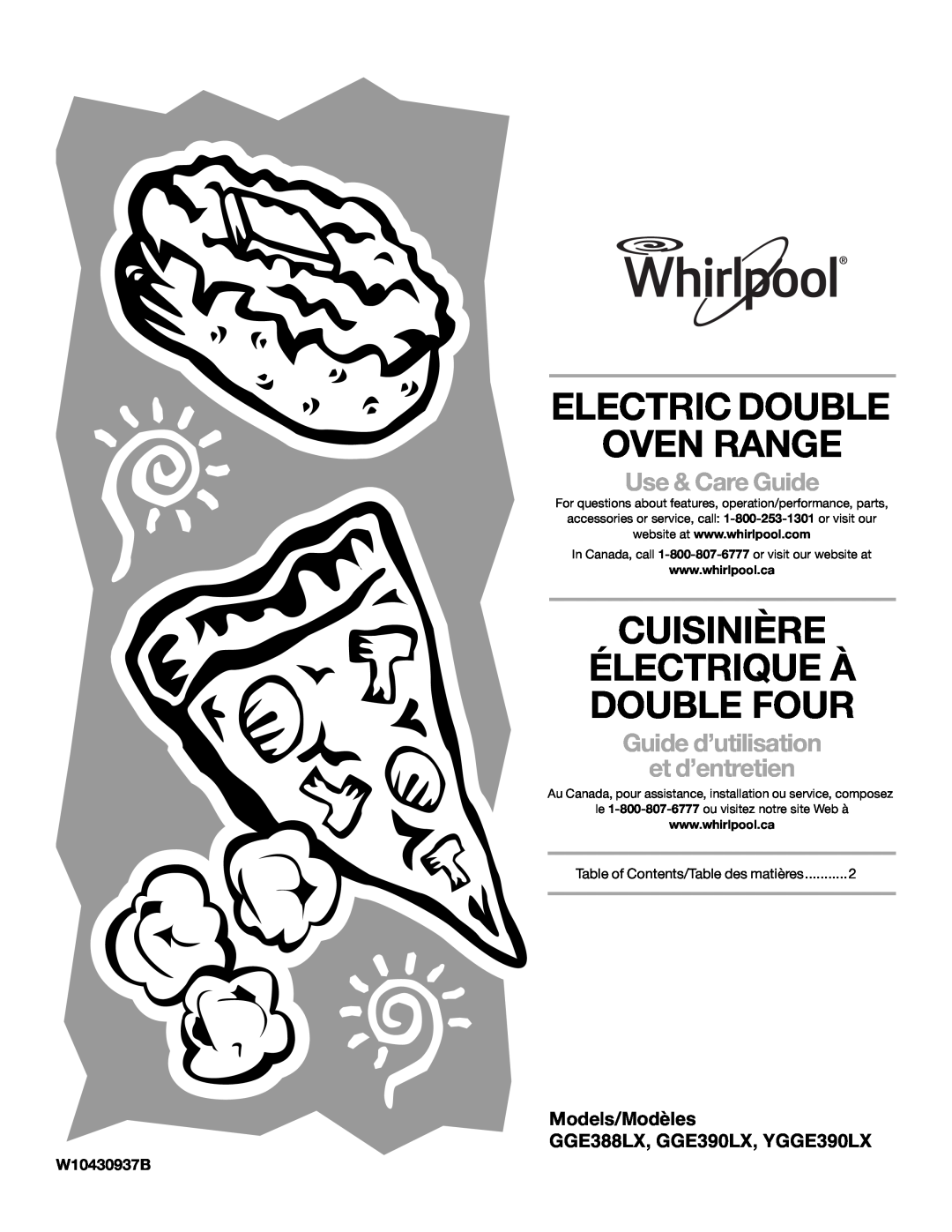 Whirlpool GGG388LXS manual GGE388LX, GGE390LX, YGGE390LX, W10430937B, Electric Double Oven Range, Use & Care Guide 