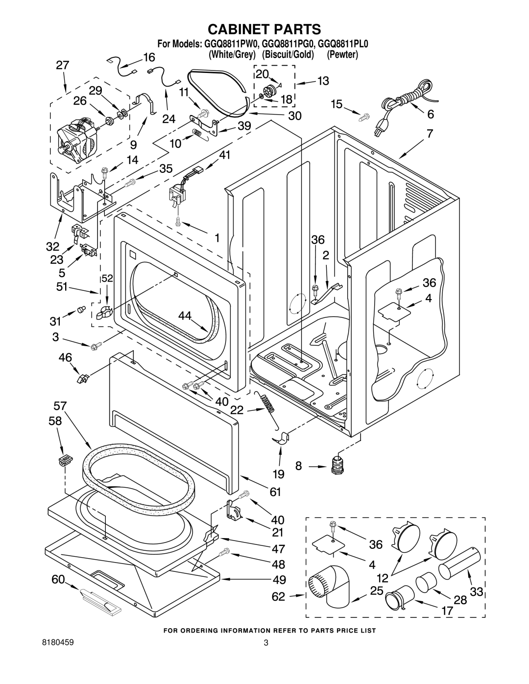 Whirlpool GGQ8811PW0, GGQ8811PL0, GGQ8811PG0 manual Cabinet Parts 