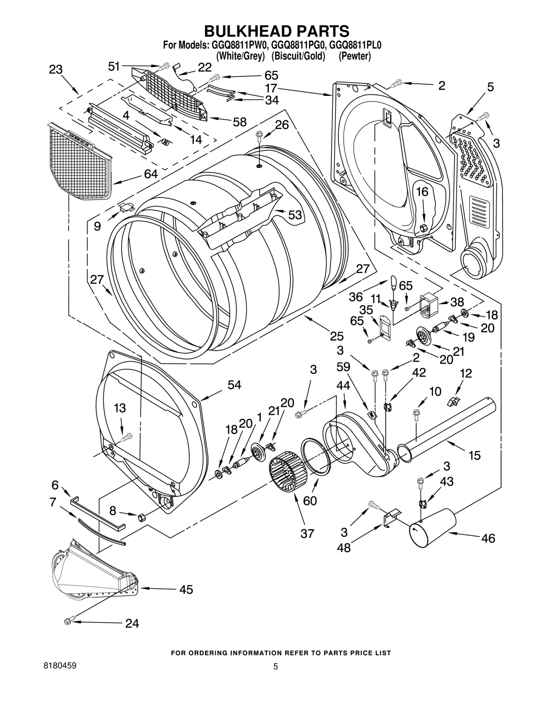 Whirlpool GGQ8811PG0, GGQ8811PW0, GGQ8811PL0 manual Bulkhead Parts 