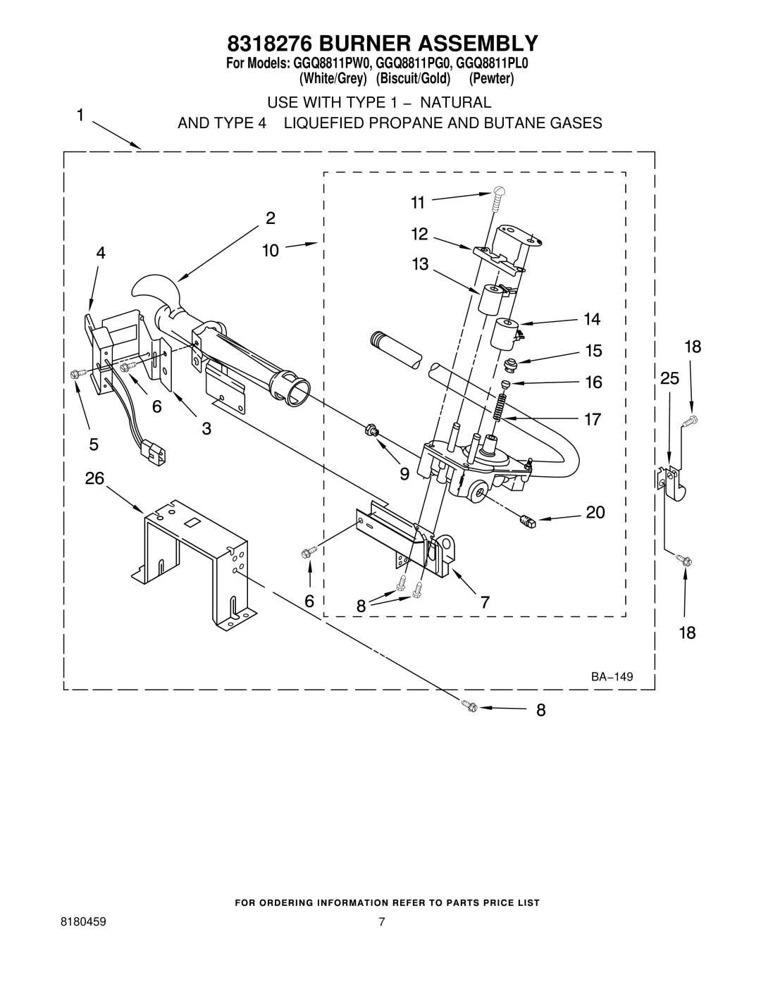 Whirlpool GGQ8811PL0, GGQ8811PW0, GGQ8811PG0 manual Burner Assembly 