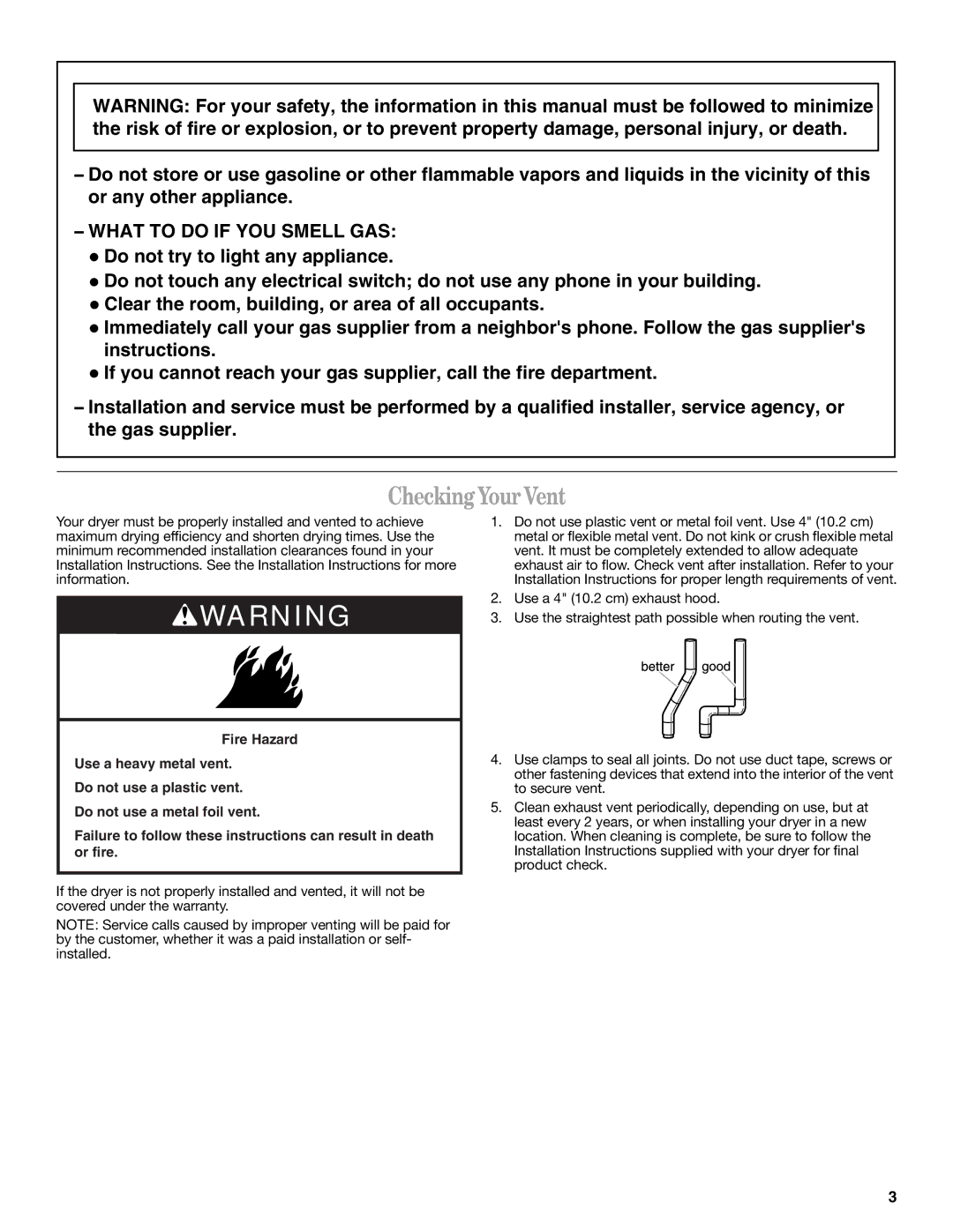 Whirlpool GGQ9800PB0 warranty Checking YourVent, What to do if YOU Smell GAS 