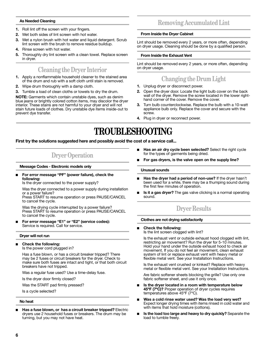 Whirlpool GGQ9800PB0 warranty Troubleshooting 