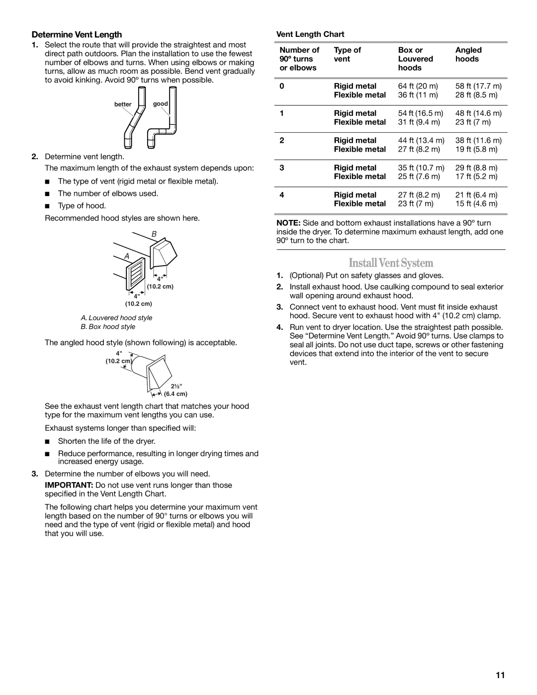 Whirlpool GGW9260 manual Install VentSystem, Determine Vent Length 