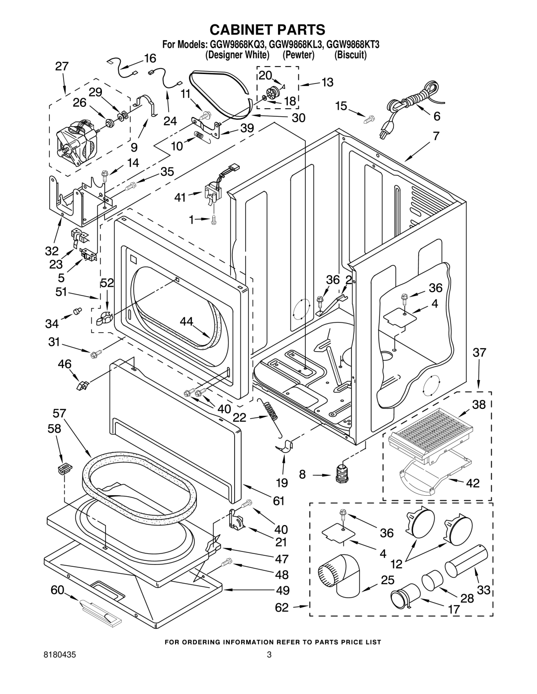 Whirlpool GGW9868KQ3, GGW9868KL3, GGW9868KT3 manual Cabinet Parts 