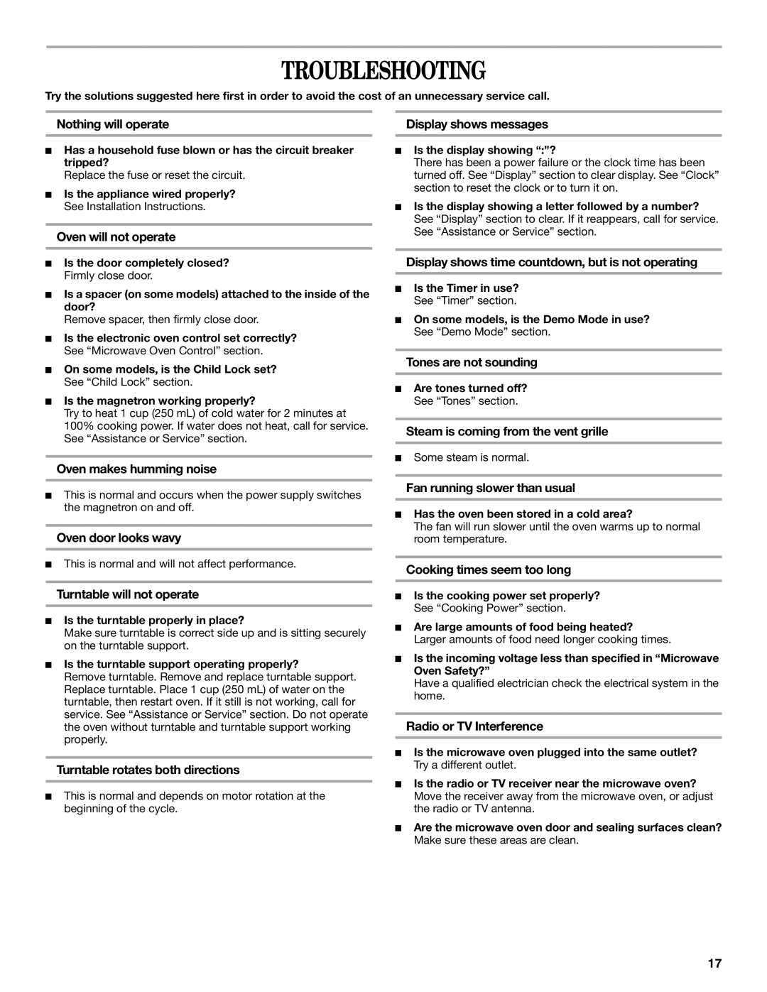 Whirlpool GH4155XP manual Troubleshooting 