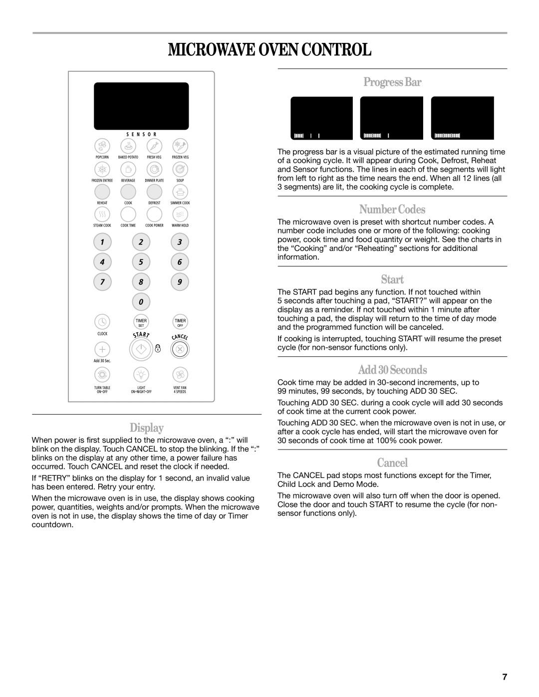 Whirlpool GH4155XP manual Microwave Oven Control 