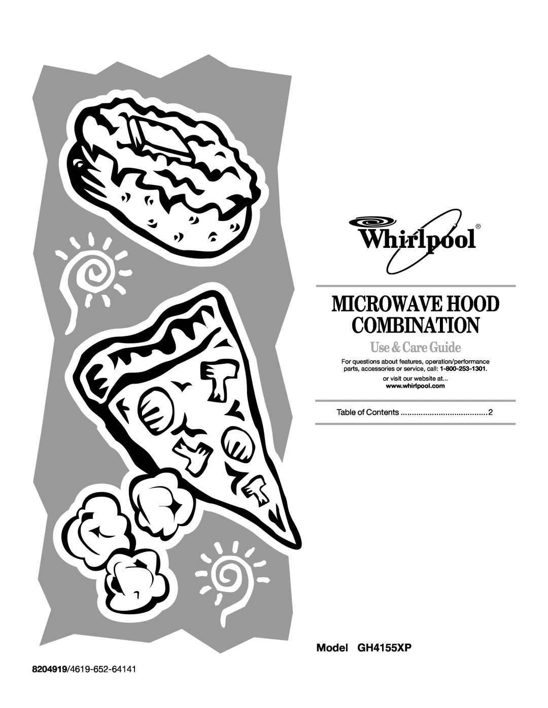 Whirlpool manual Model GH4155XP, 8204919/4619-652-64141, Microwave Hood Combination, Use & Care Guide 