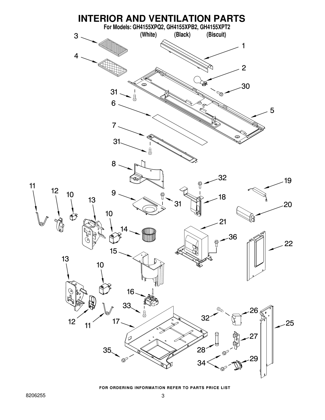 Whirlpool GH4155XPQ2, GH4155XPT2, GH4155XPB2 installation instructions Interior and Ventilation Parts 