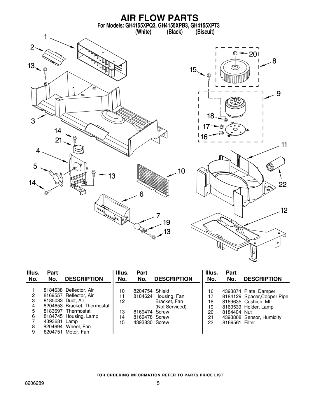 Whirlpool GH4155XPB3, GH4155XPQ3, GH4155XPT3 installation instructions AIR Flow Parts 