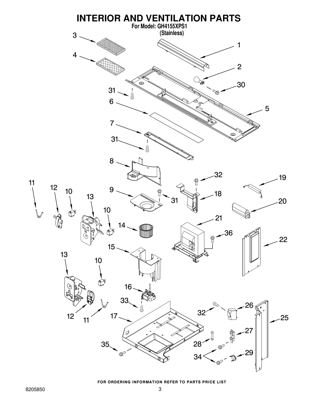 Whirlpool GH4155XPS1 installation instructions Interior and Ventilation Parts 