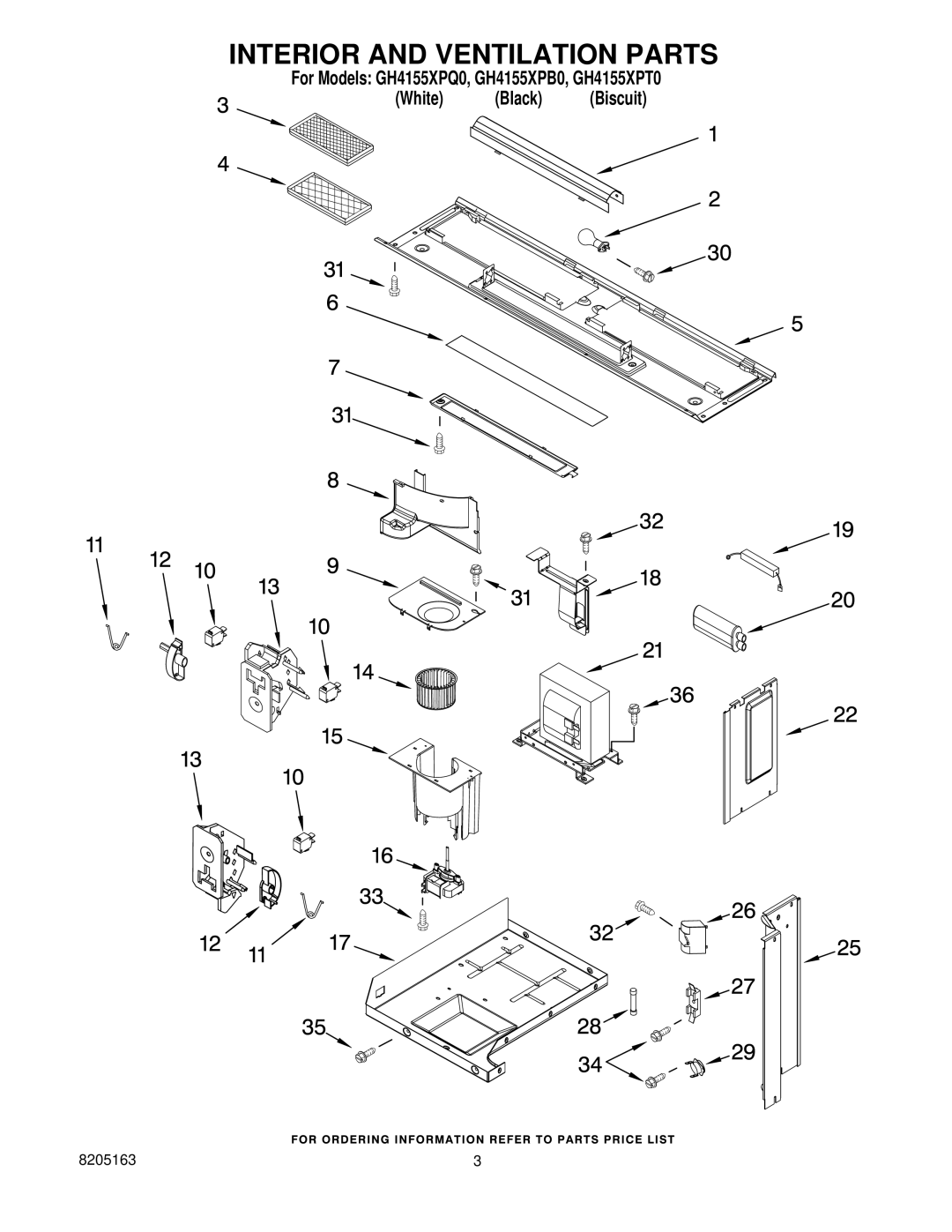 Whirlpool GH4155XPT0, GH4155XPQ0, GH4155XPB0 installation instructions Interior and Ventilation Parts 