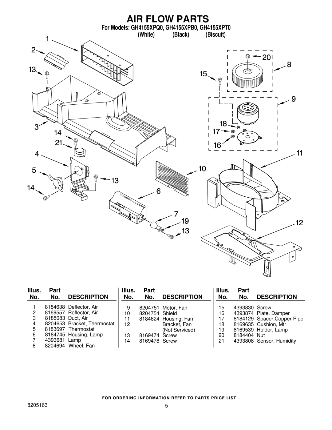 Whirlpool GH4155XPB0, GH4155XPT0, GH4155XPQ0 installation instructions AIR Flow Parts 