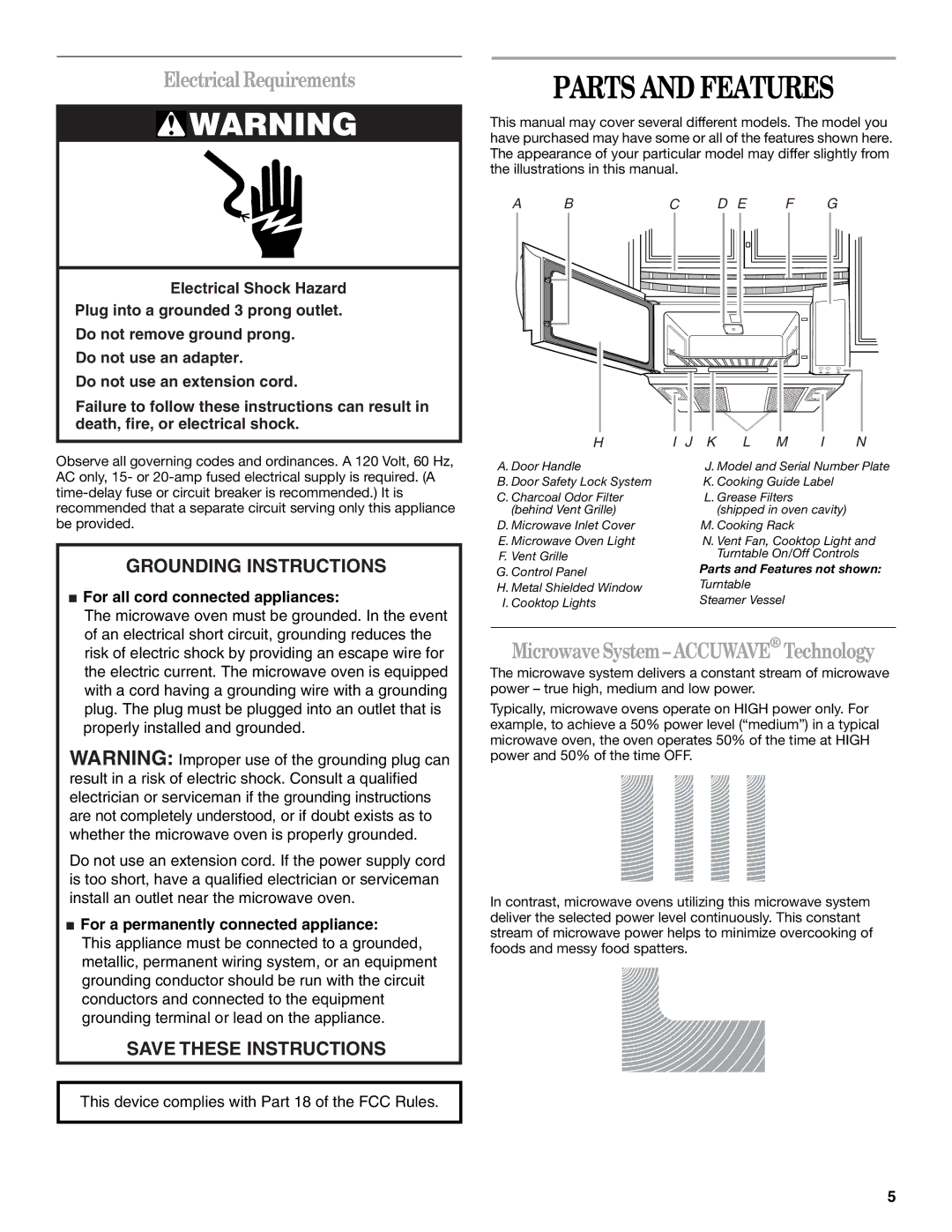 Whirlpool GH5176XP manual Parts and Features, Electrical Requirements 