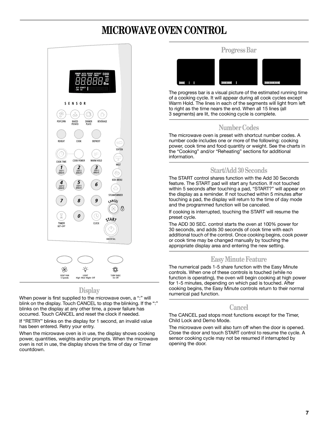 Whirlpool GH5176XP manual Microwave Oven Control 