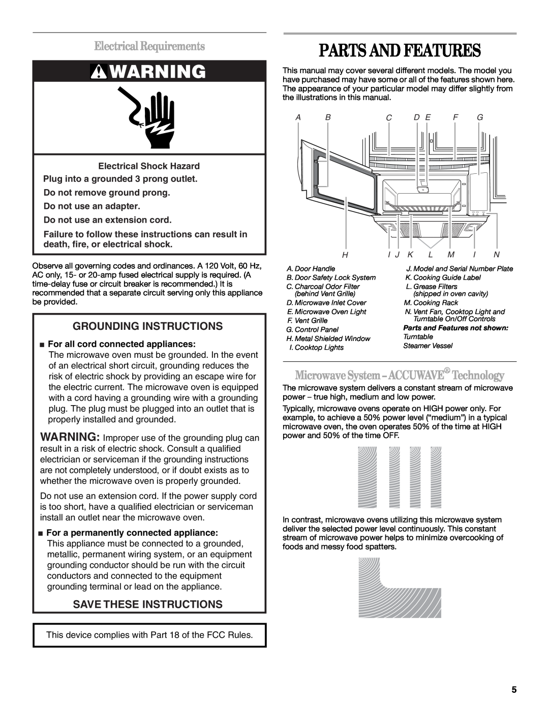 Whirlpool GH5176XP manual Parts And Features, Electrical Requirements, Grounding Instructions, Save These Instructions 