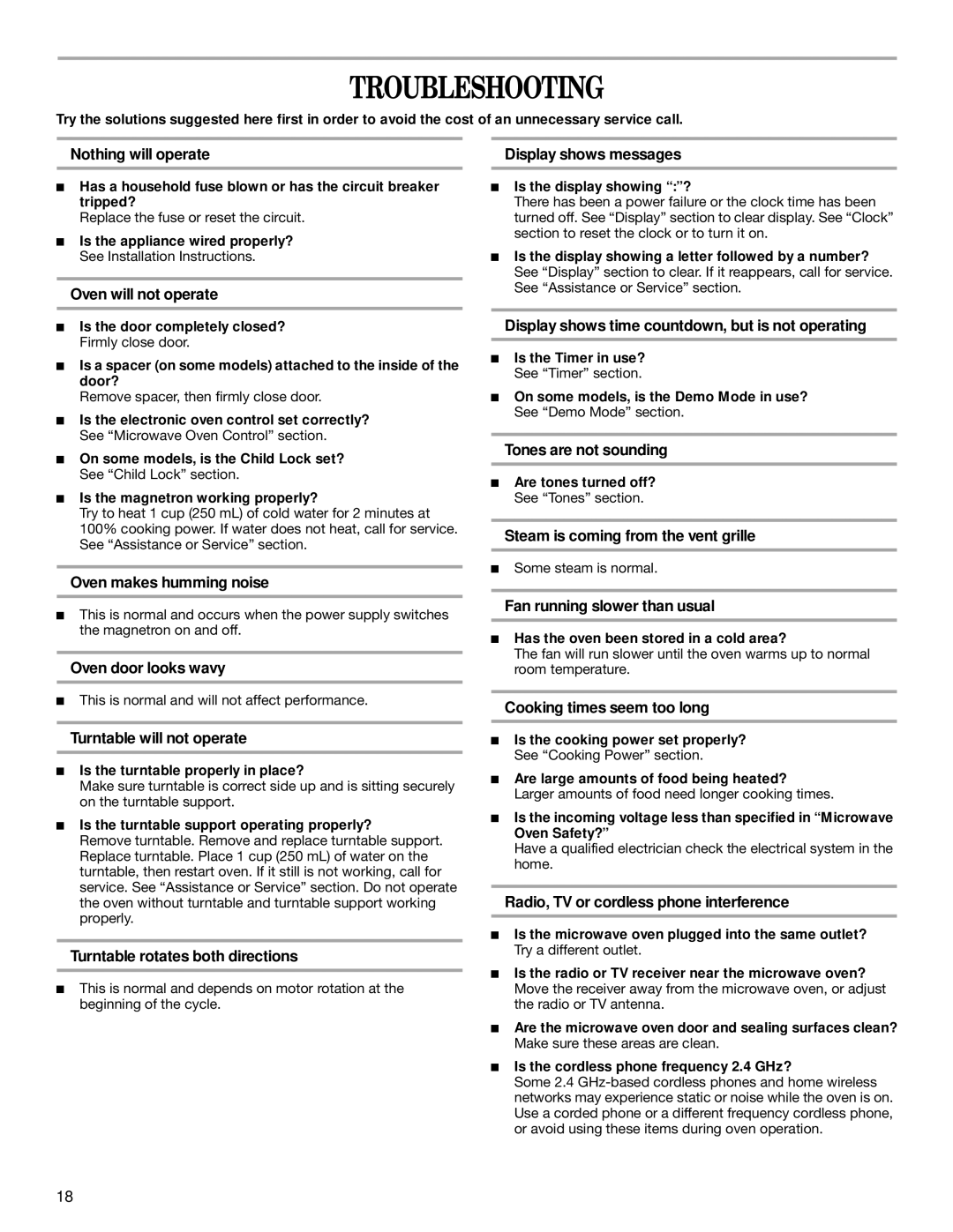 Whirlpool GH5184XP manual Troubleshooting 