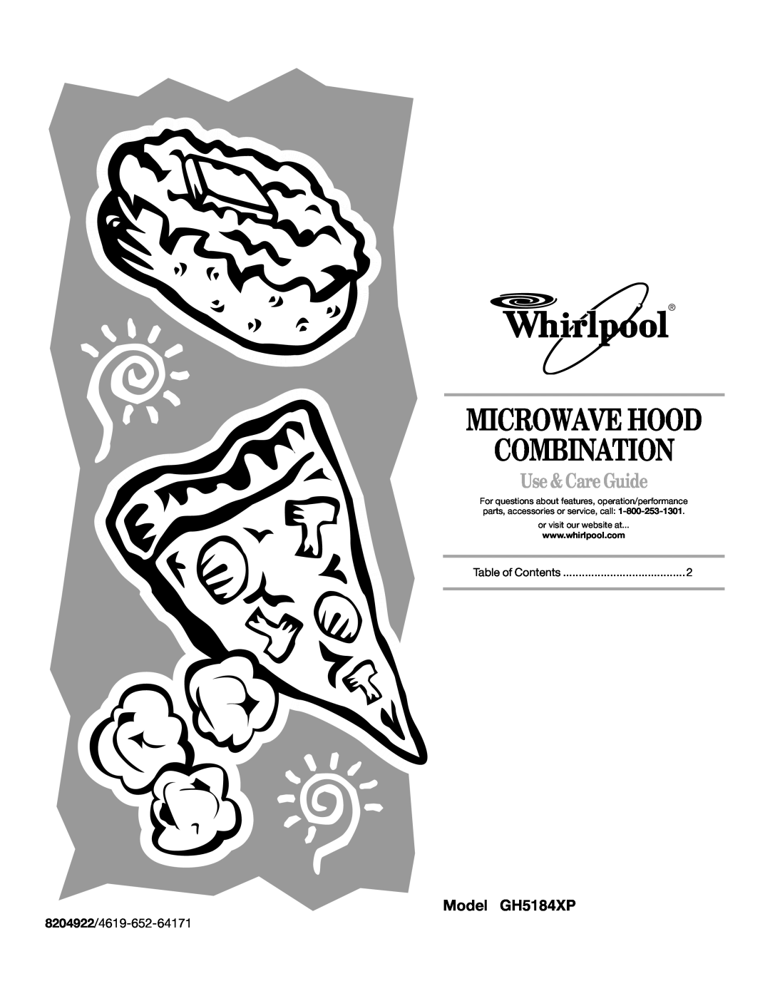 Whirlpool manual Model GH5184XP, 8204922/4619-652-64171, Microwave Hood Combination, Use & Care Guide 