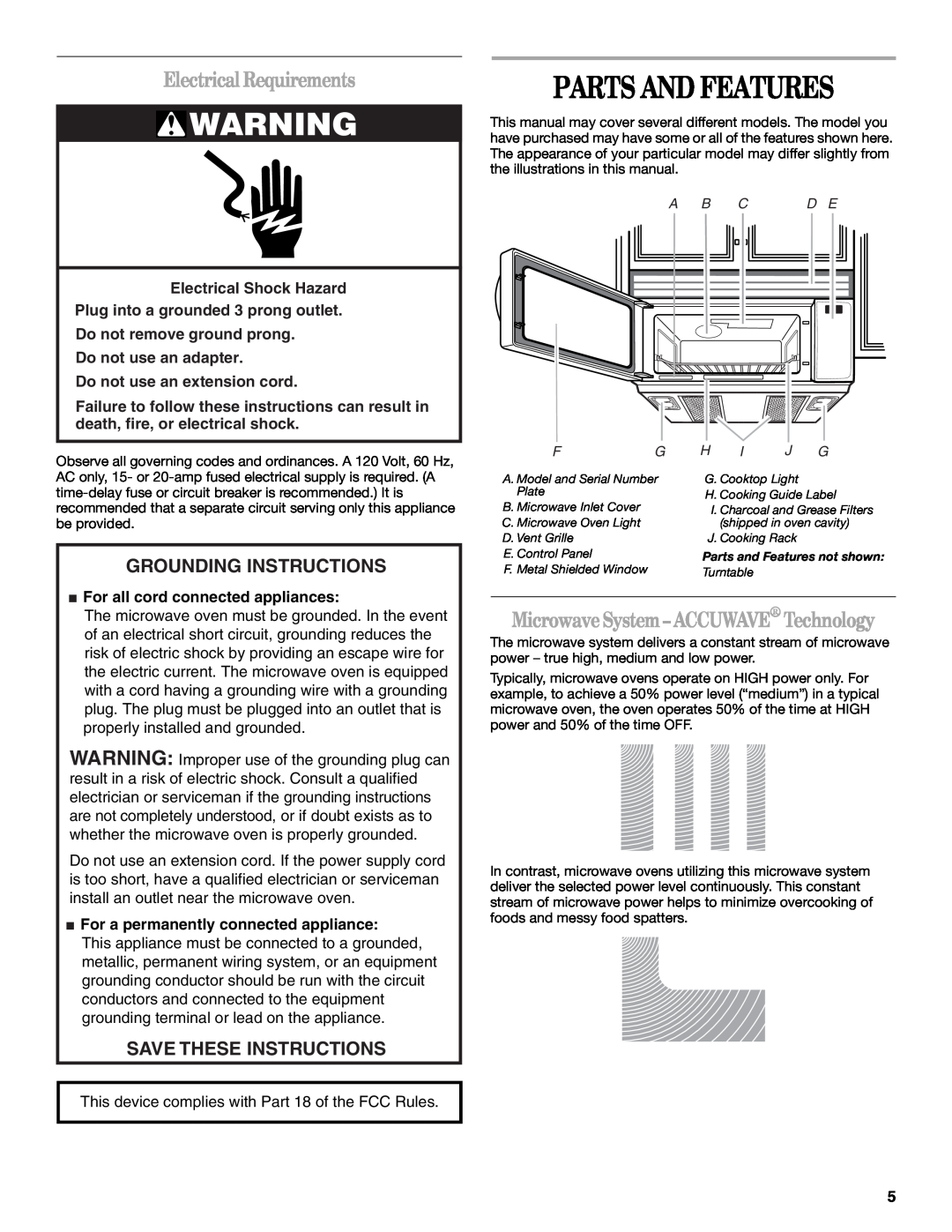 Whirlpool GH5184XP manual Parts And Features, Electrical Requirements, Grounding Instructions, Save These Instructions 