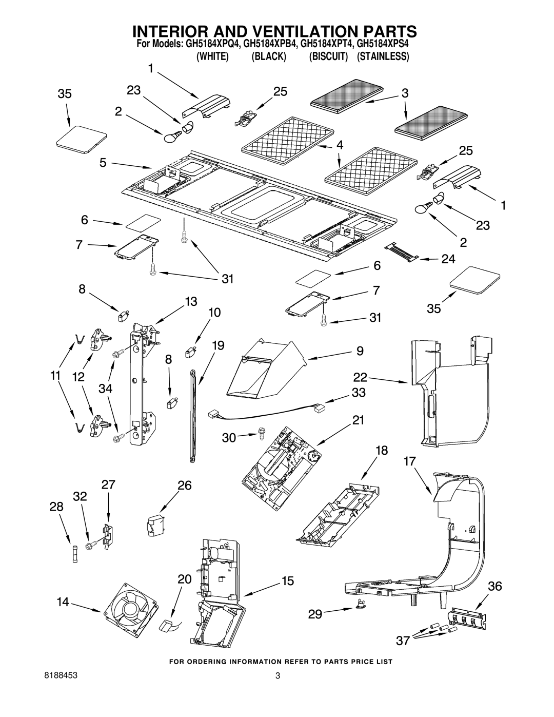 Whirlpool GH5184XPS4, GH5184XPQ4, GH5184XPB4, GH5184XPT4 manual Interior and Ventilation Parts 