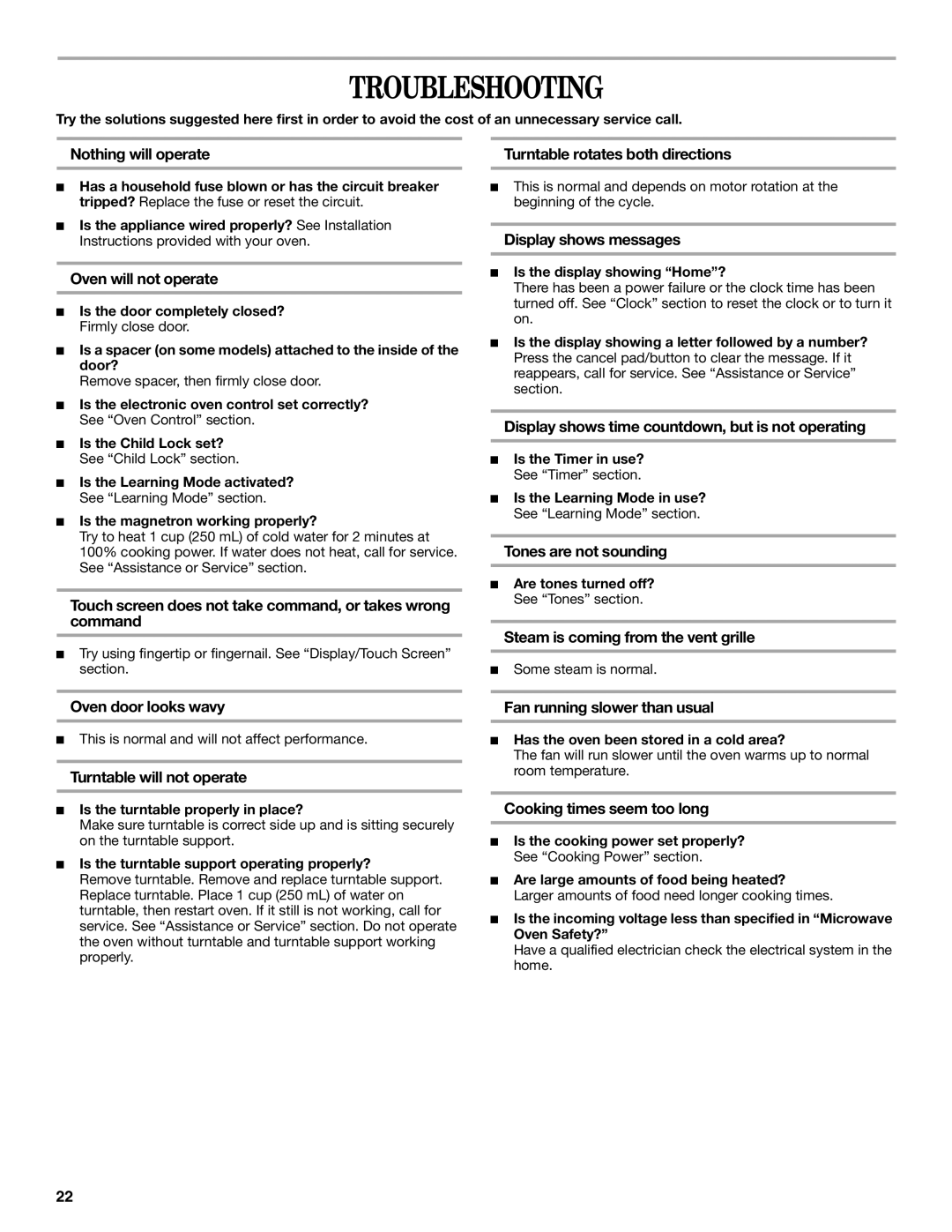 Whirlpool GH6177XP manual Troubleshooting 