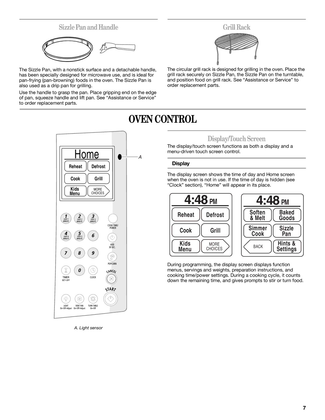 Whirlpool GH6177XP manual 448 PM, Oven Control, Sizzle Pan and Handle, Display/TouchScreen 