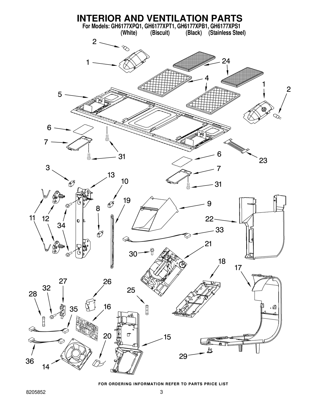 Whirlpool GH6177XPS1, GH6177XPB1, GH6177XPT1, GH6177XPQ1 installation instructions Interior and Ventilation Parts 