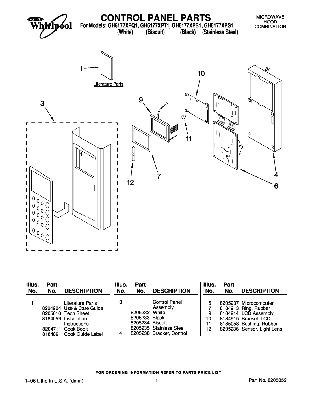 Whirlpool GH6177XPT1 installation instructions White Biscuit Black Stainless Steel, Illus. Part No. No. DESCRIPTION 