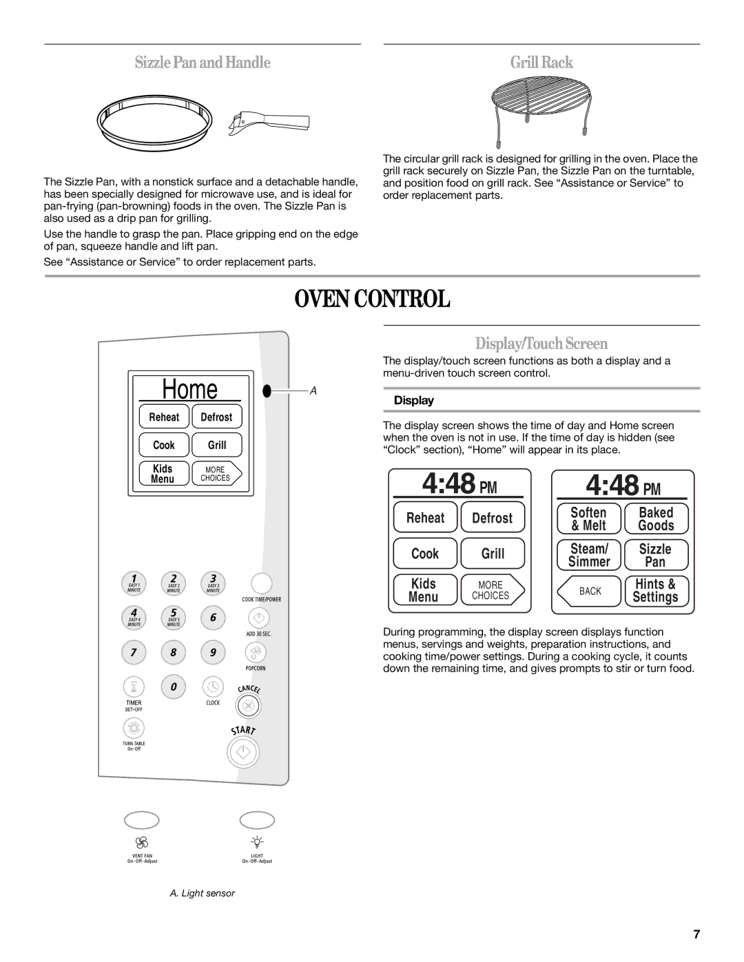 Whirlpool GH6178XP manual 448 PM, Oven Control, Sizzle Pan and Handle, Display/TouchScreen, Reheat 