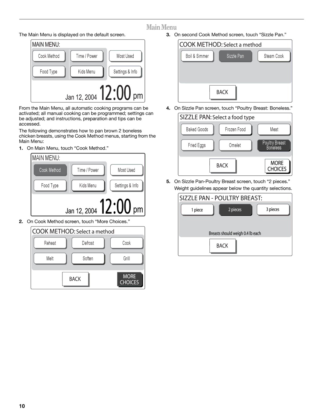 Whirlpool GH6208XR manual MainMenu, Sizzle Pan 