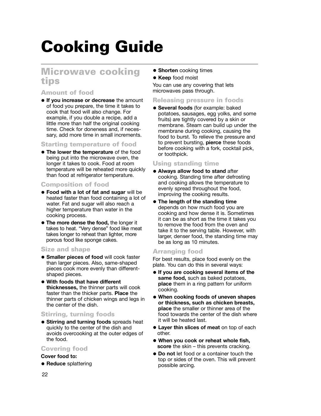 Whirlpool GH7155XHS warranty Cooking Guide, Microwave cooking tips 