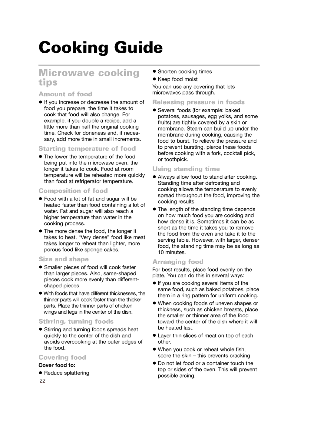 Whirlpool GH7155XKQ warranty Cooking Guide, Microwave cooking tips 