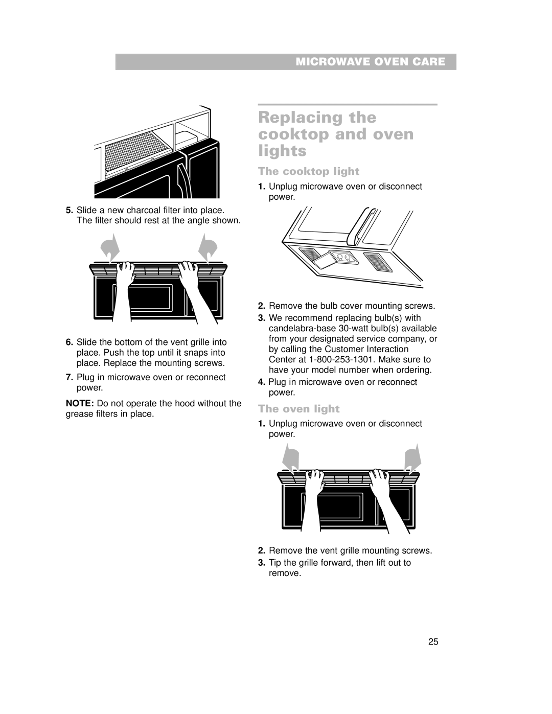 Whirlpool GH7155XKQ warranty Replacing the cooktop and oven lights, Cooktop light, Oven light 