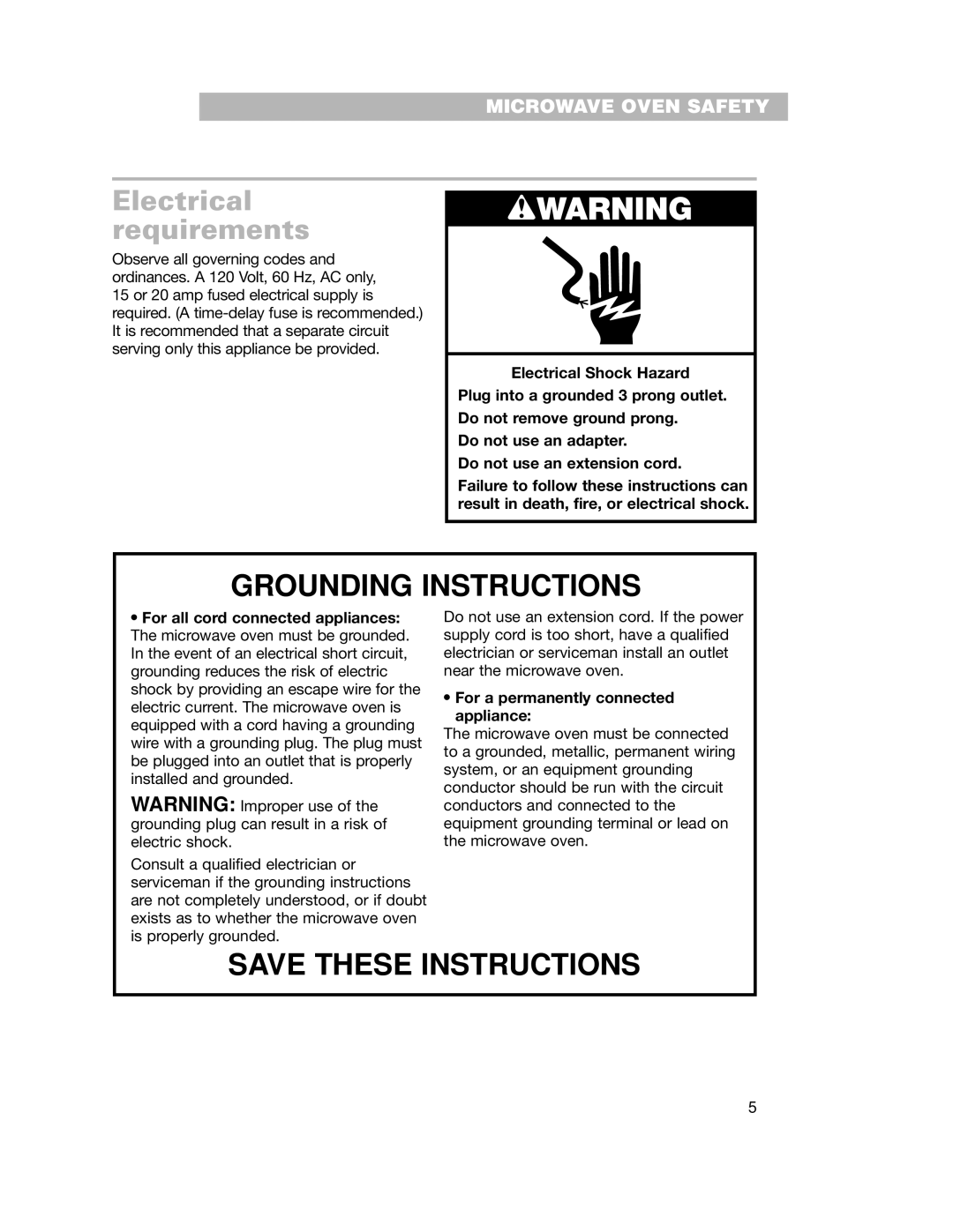 Whirlpool GH7155XKQ warranty Electrical requirements, For a permanently connected appliance 