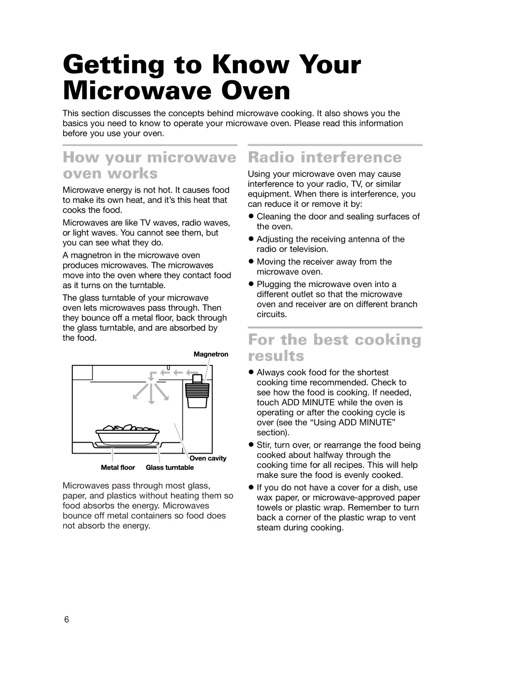 Whirlpool GH7155XKQ warranty Getting to Know Your Microwave Oven, How your microwave oven works, Radio interference 