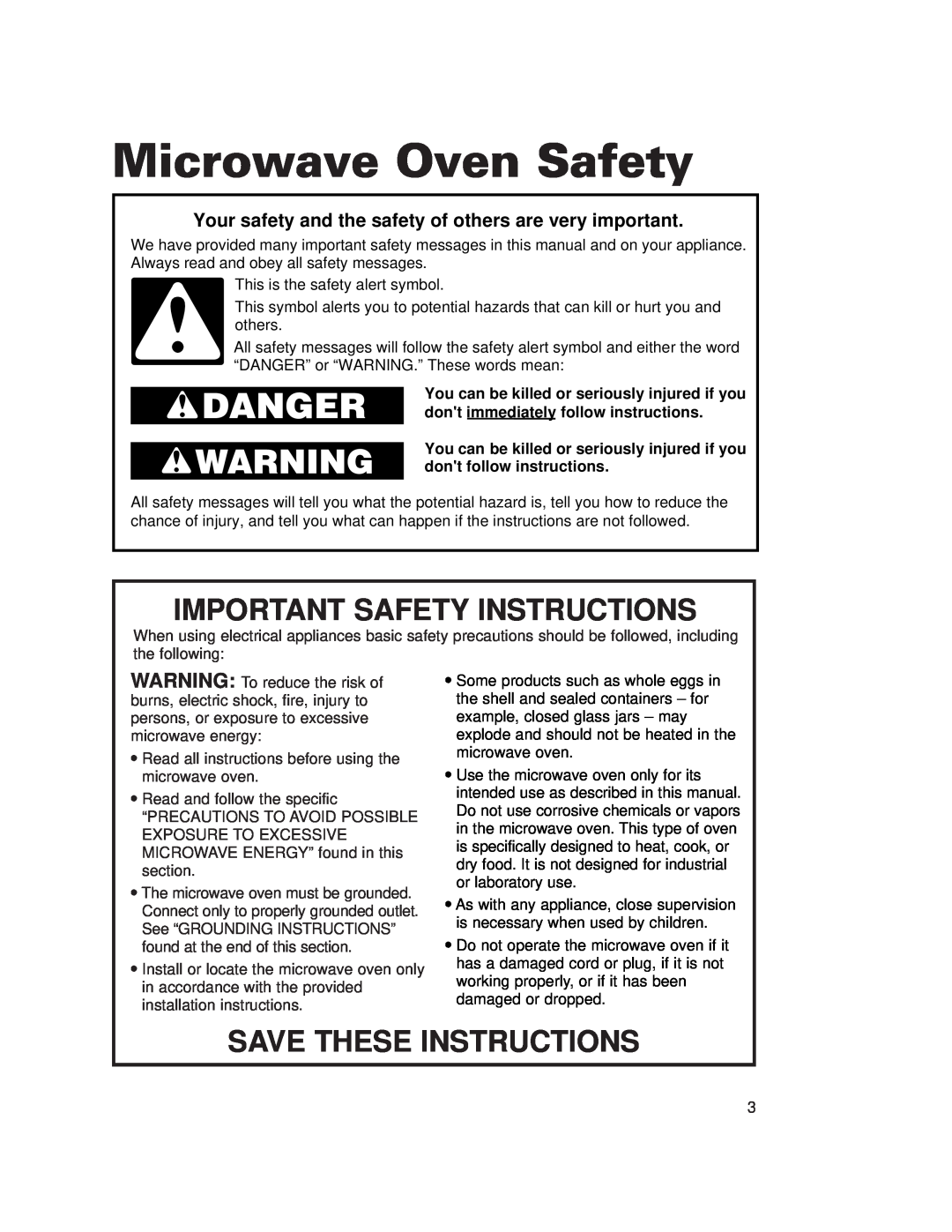 Whirlpool GH7155XKQ warranty Microwave Oven Safety, Important Safety Instructions, Save These Instructions 