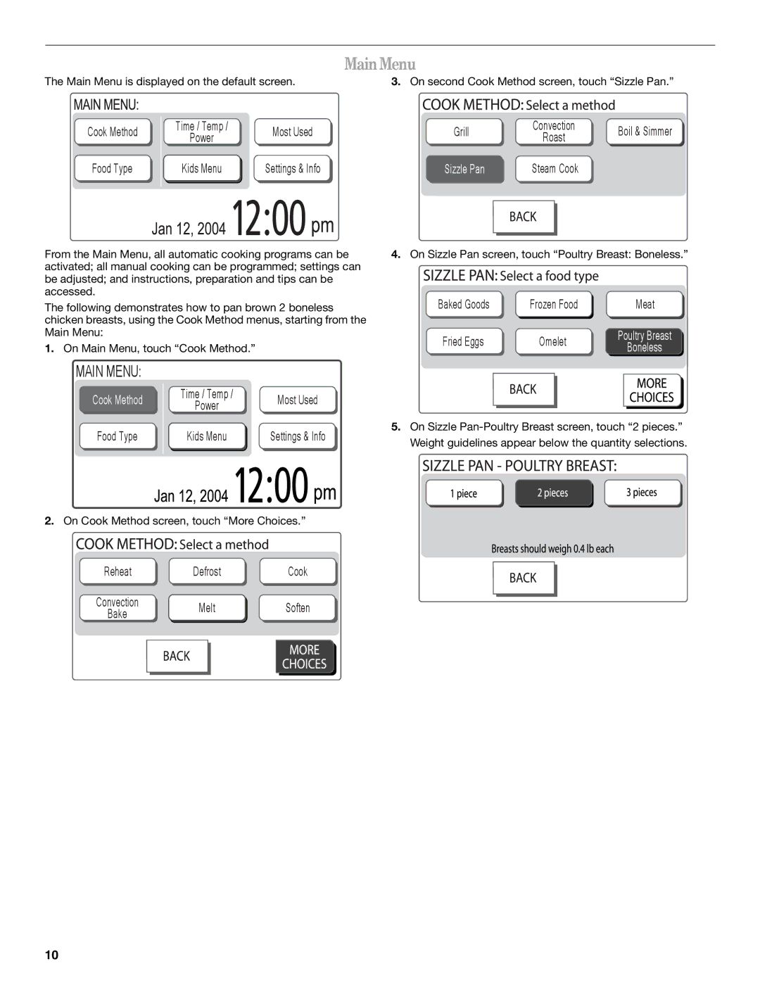 Whirlpool GH7208XR manual MainMenu, Sizzle Pan 