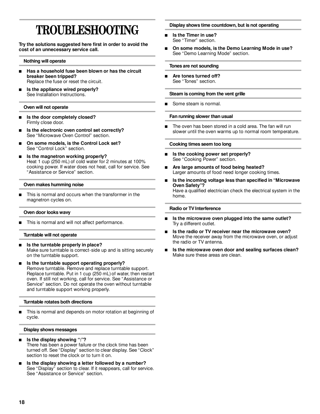 Whirlpool GH8155XJ manual Troubleshooting 