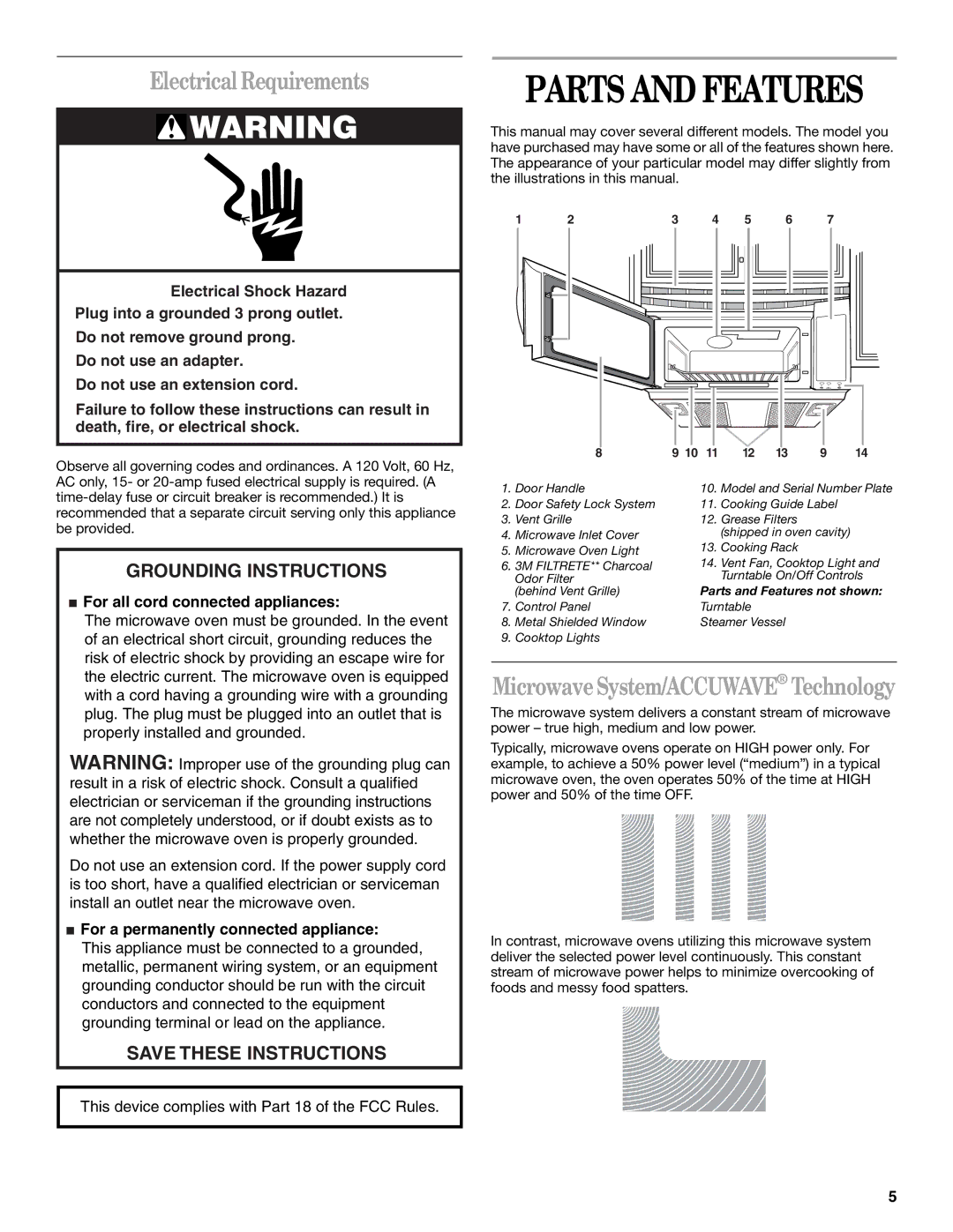 Whirlpool GH9176XM manual Parts and Features, Electrical Requirements 