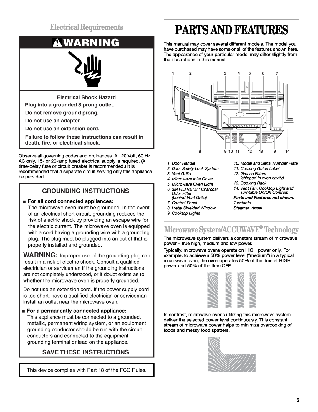 Whirlpool GH9176XM manual Parts And Features, Electrical Requirements, Grounding Instructions, Save These Instructions 