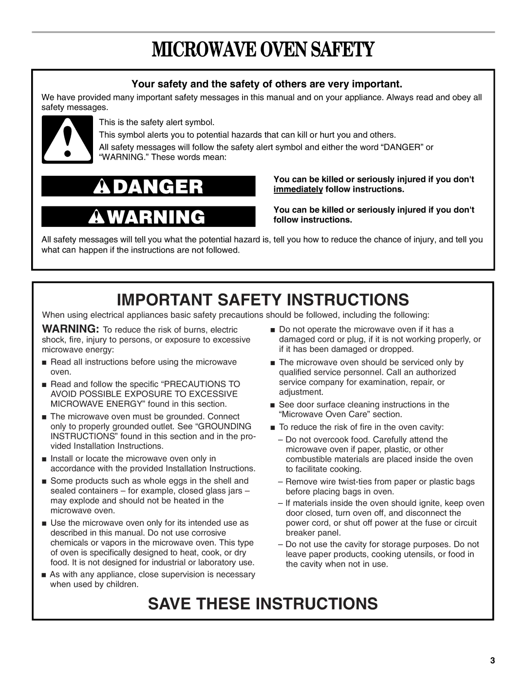 Whirlpool GH9177XL manual Microwave Oven Safety, Your safety and the safety of others are very important 