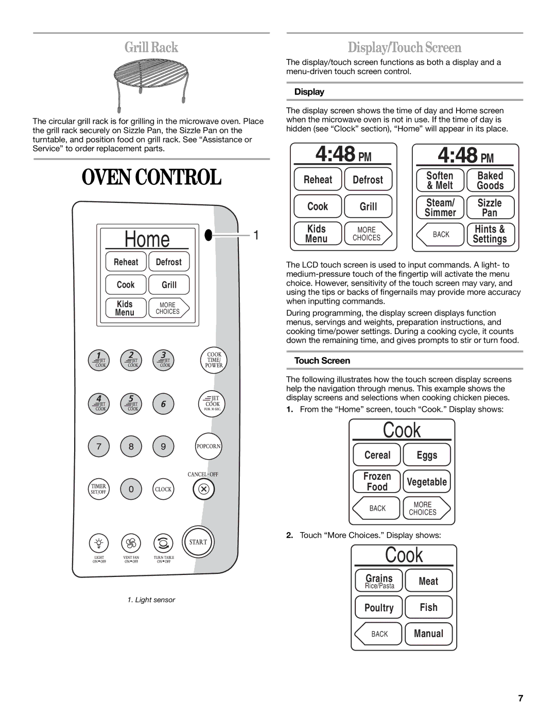 Whirlpool GH9177XL manual Oven Control, 448 PM, Grill Rack, Display/Touch Screen 