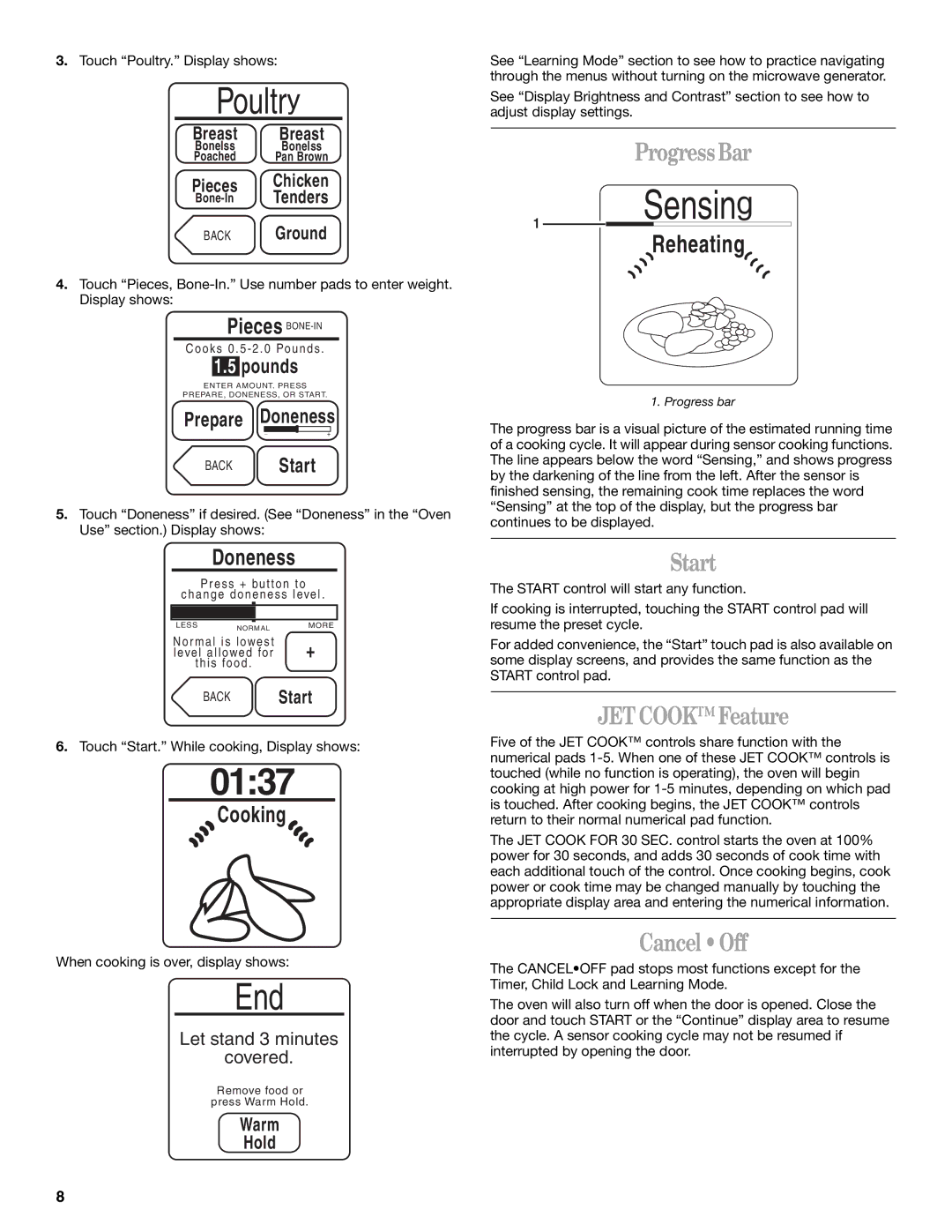 Whirlpool GH9177XL manual 0137, Progress Bar, Start, JET Cook Feature, Cancel Off 