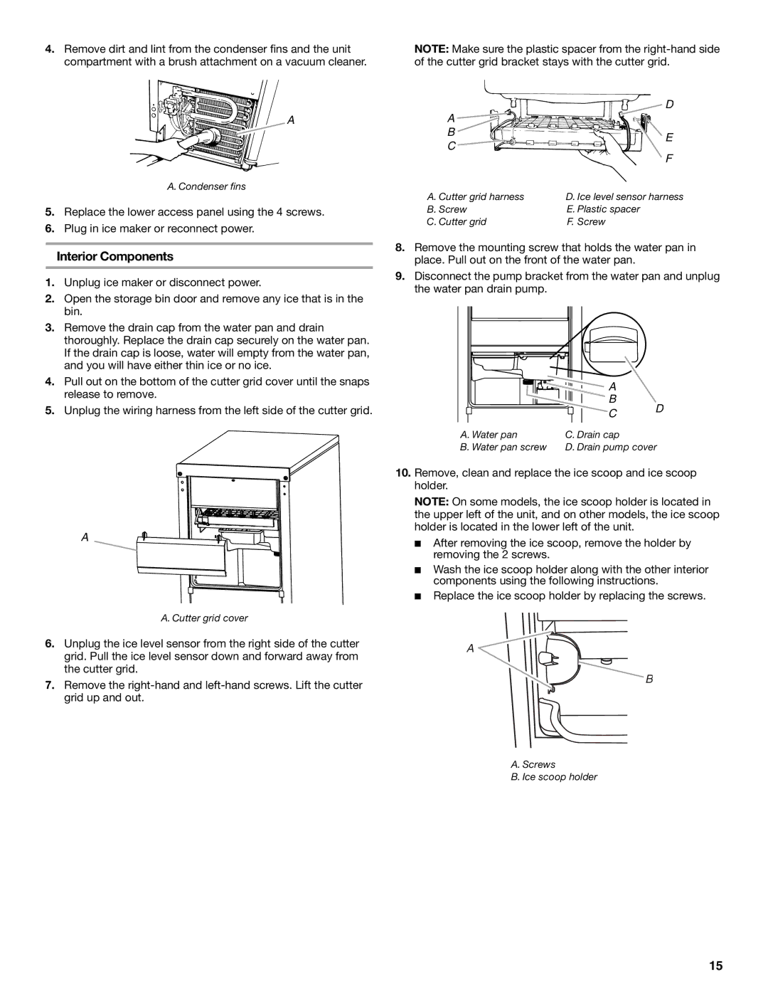 Whirlpool GI15NDXZQ, GI15NDXZS, GI15NDXZB manual Interior Components 